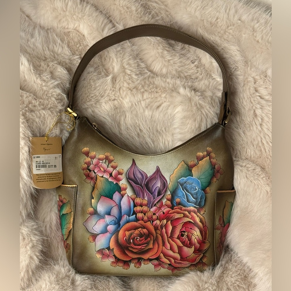 Anuschka Hand-Painted Floral Leather Bag - NWT